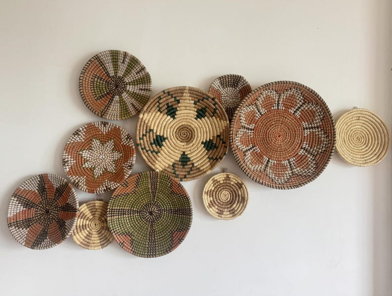 Boho Wall Basket Set of 10, Woven Wall Decor, Seagrass Basket Wall Art ...