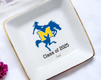 Anpassad universitetslogotyp prydnadsringsfat, personlig present, examenspresent till henne, klass 2025, universitetsringsfat, examen 2025