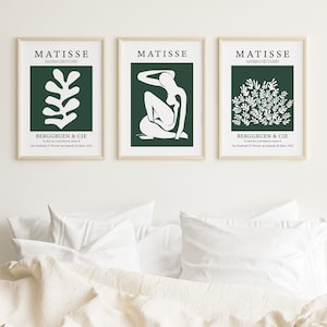 Dark Green Matisse Wall Art Decor für Wohnzimmer Eingangsbereich Schlafzimmer Esszimmer Badezimmer Instant Download, 3er Set