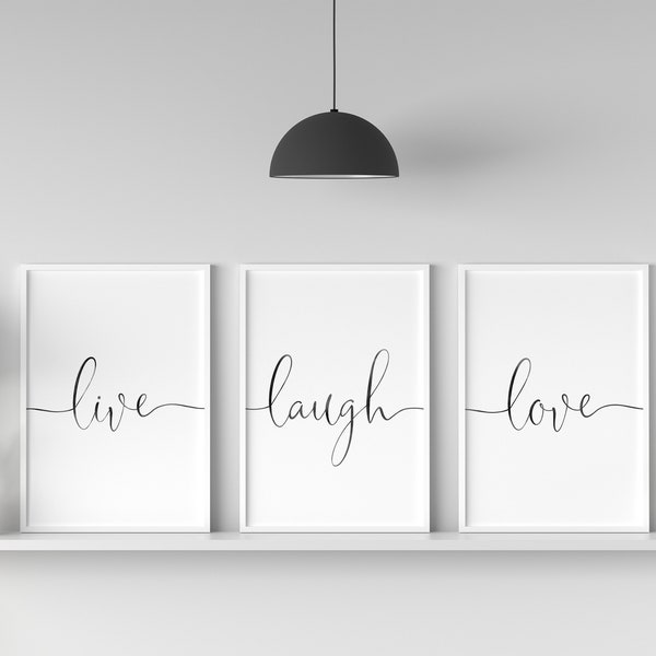 Live Laugh Love Set of 3 Prints, Live Love Laugh Art, Printable Wall Art, Watercolor paint, Living Room Decor, Modern Interior Typo Wall Art