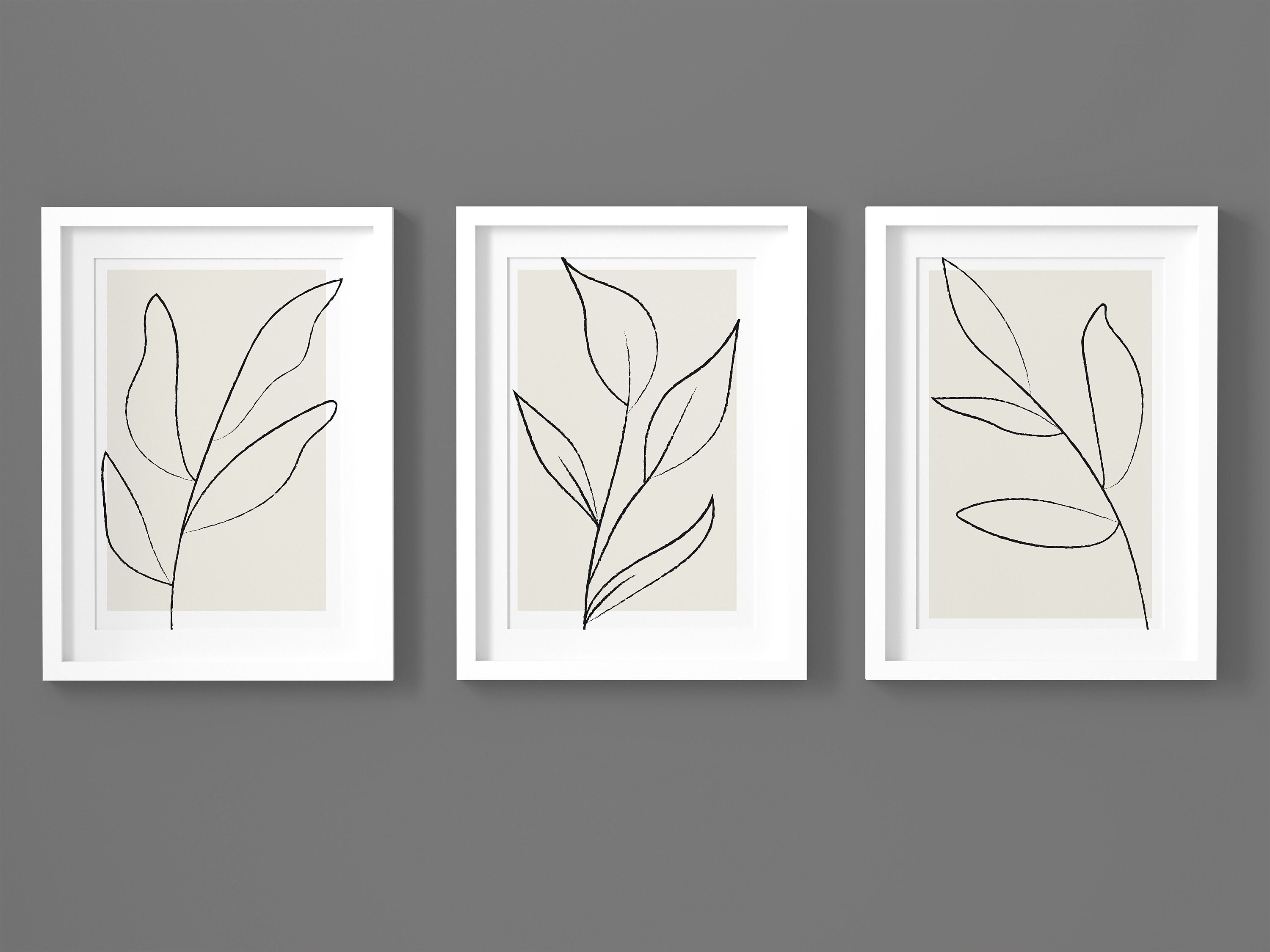 Beige Botanical Printable Wall Art, Minimalist Neutral Leaf Art ...