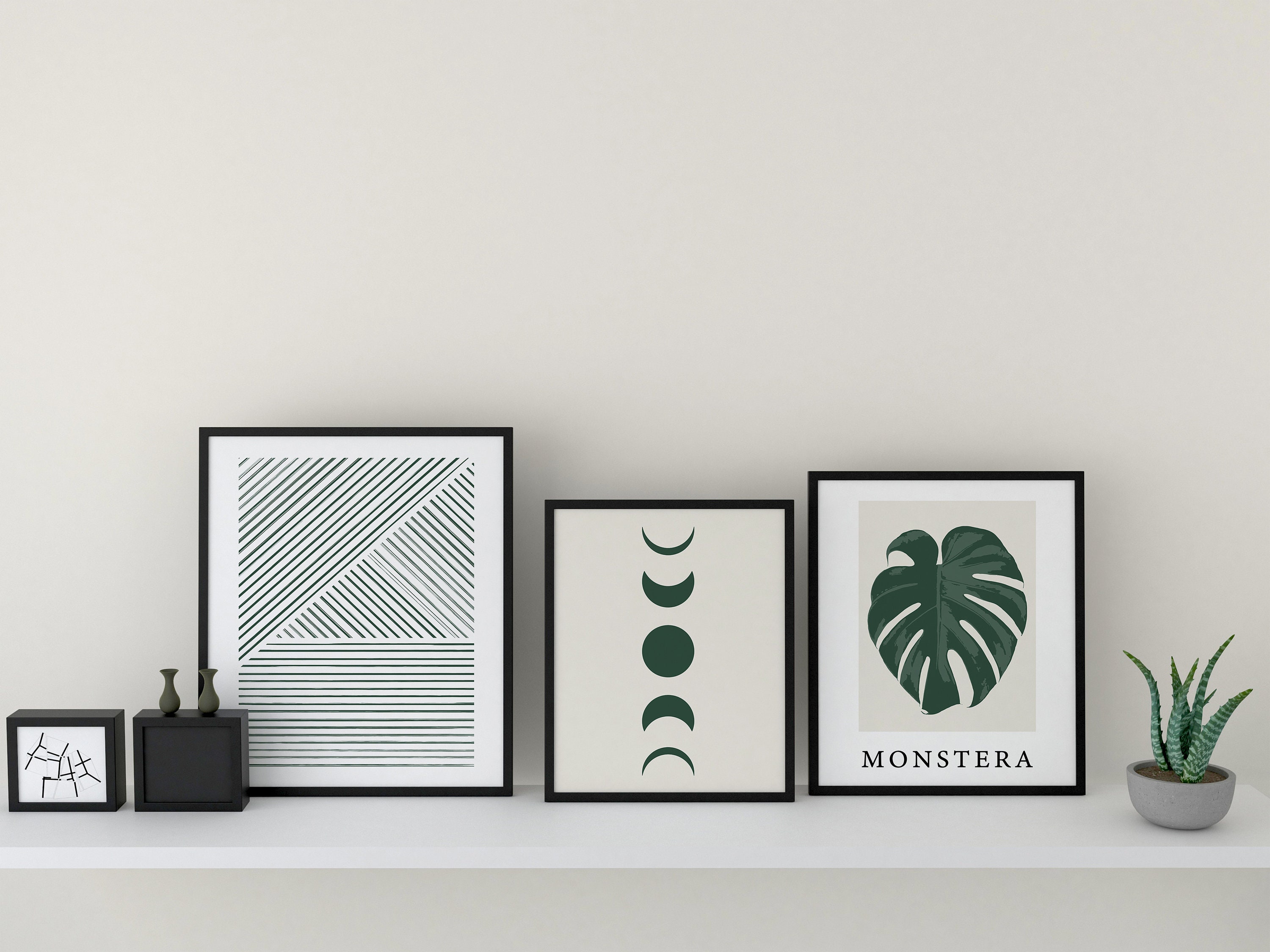 Minimalist Gallery Wall Set of 8 Prints, Dark Green Art Print Bundle