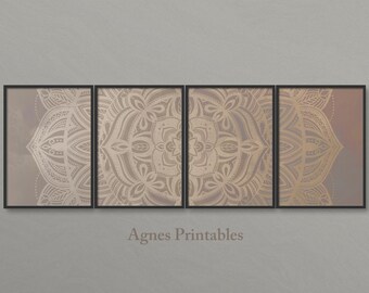 Beige Mandala Poster Set, Neutral Watercolor Wall Art (Digital Download)