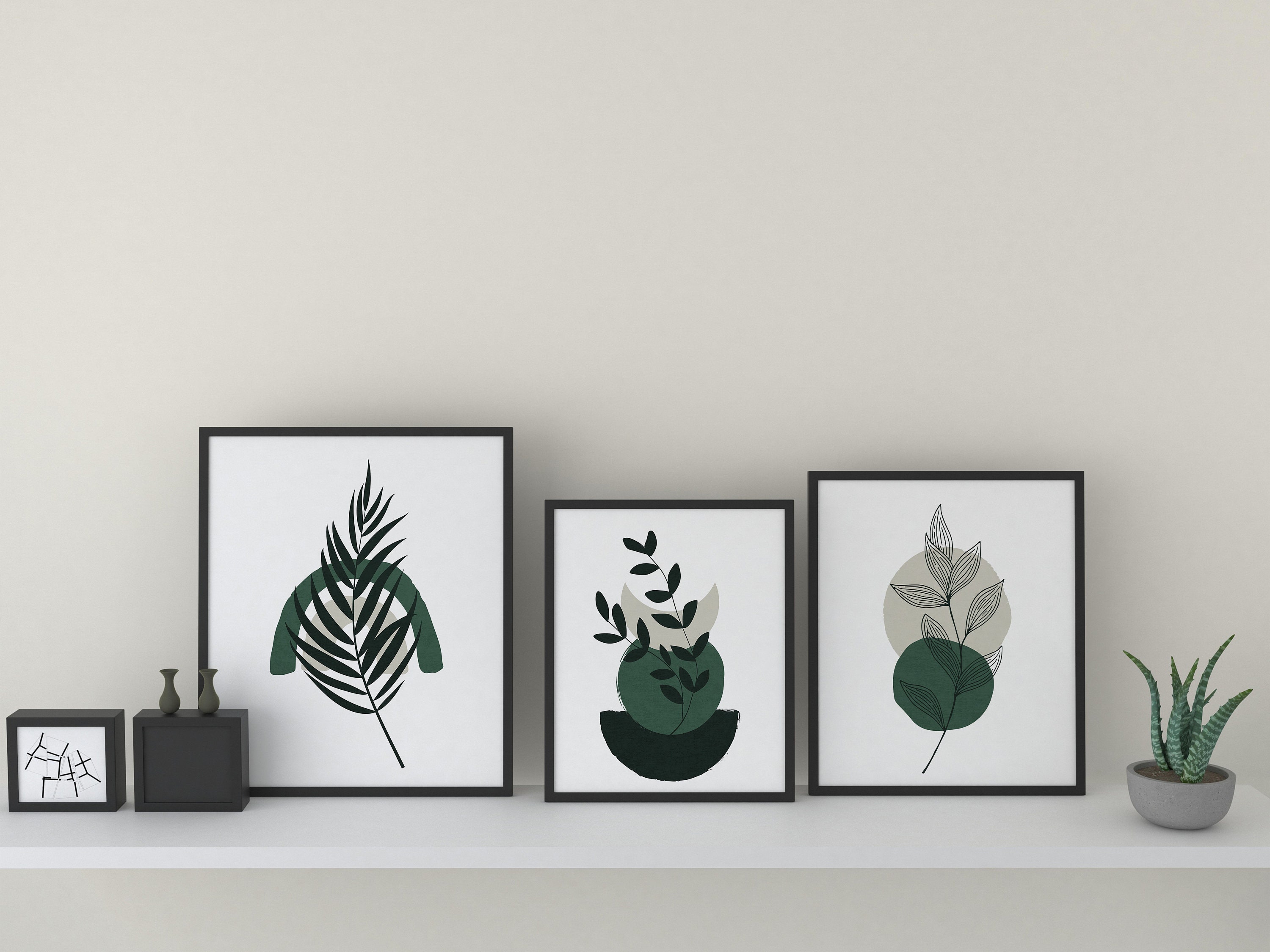 Dark Green Boho Plant Printable Wall Art Decor for Living Room Etsy
