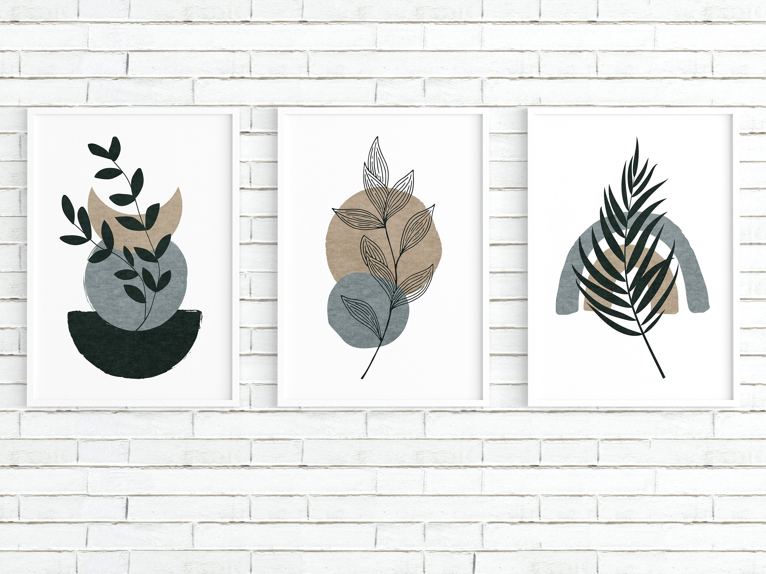 Dark Green Boho Plant Printable Wall Art Decor for Living Room Entryway