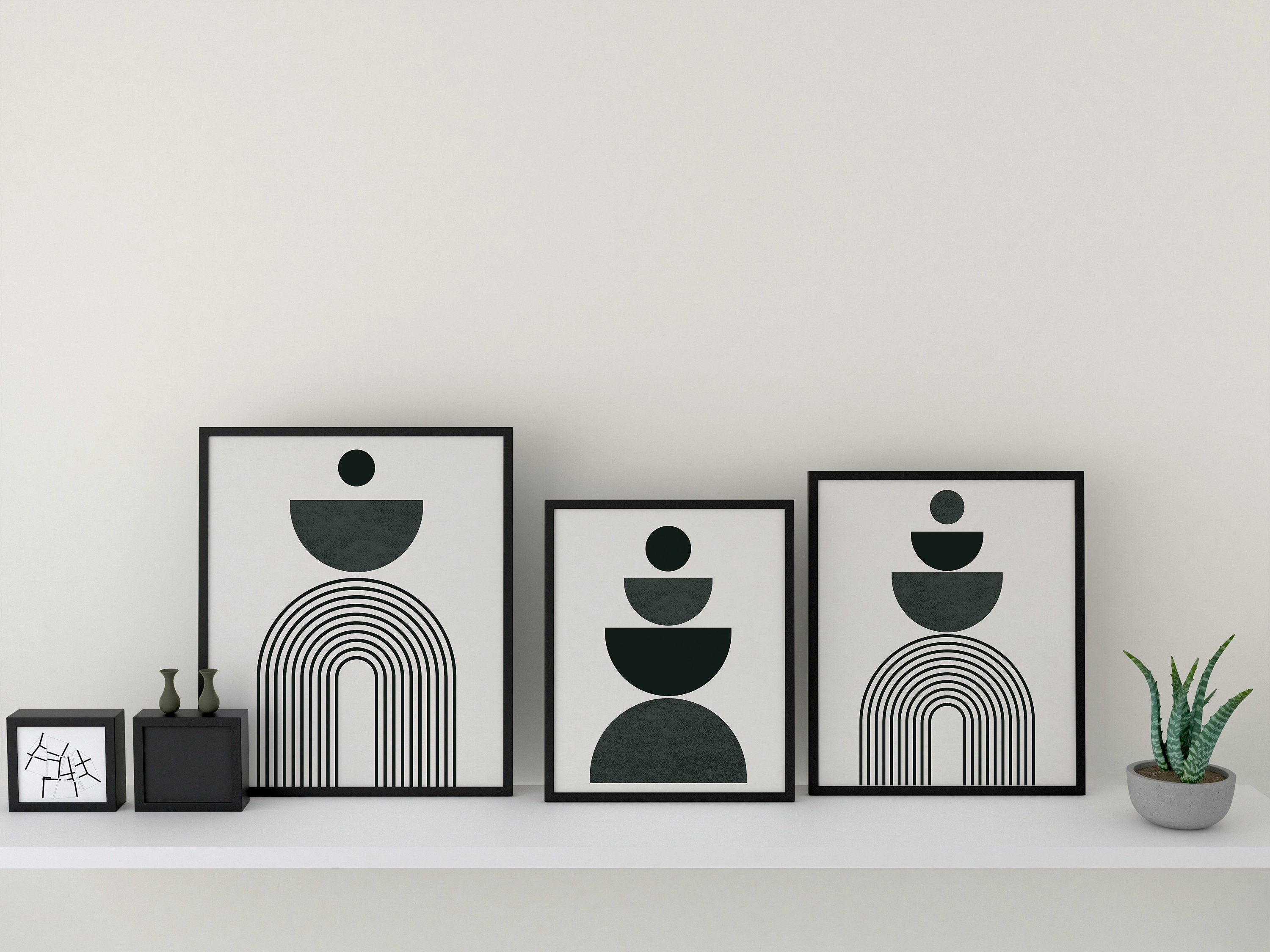 Set of 3 Prints Dark Green Mid Century Printable Wall Art Etsy Canada