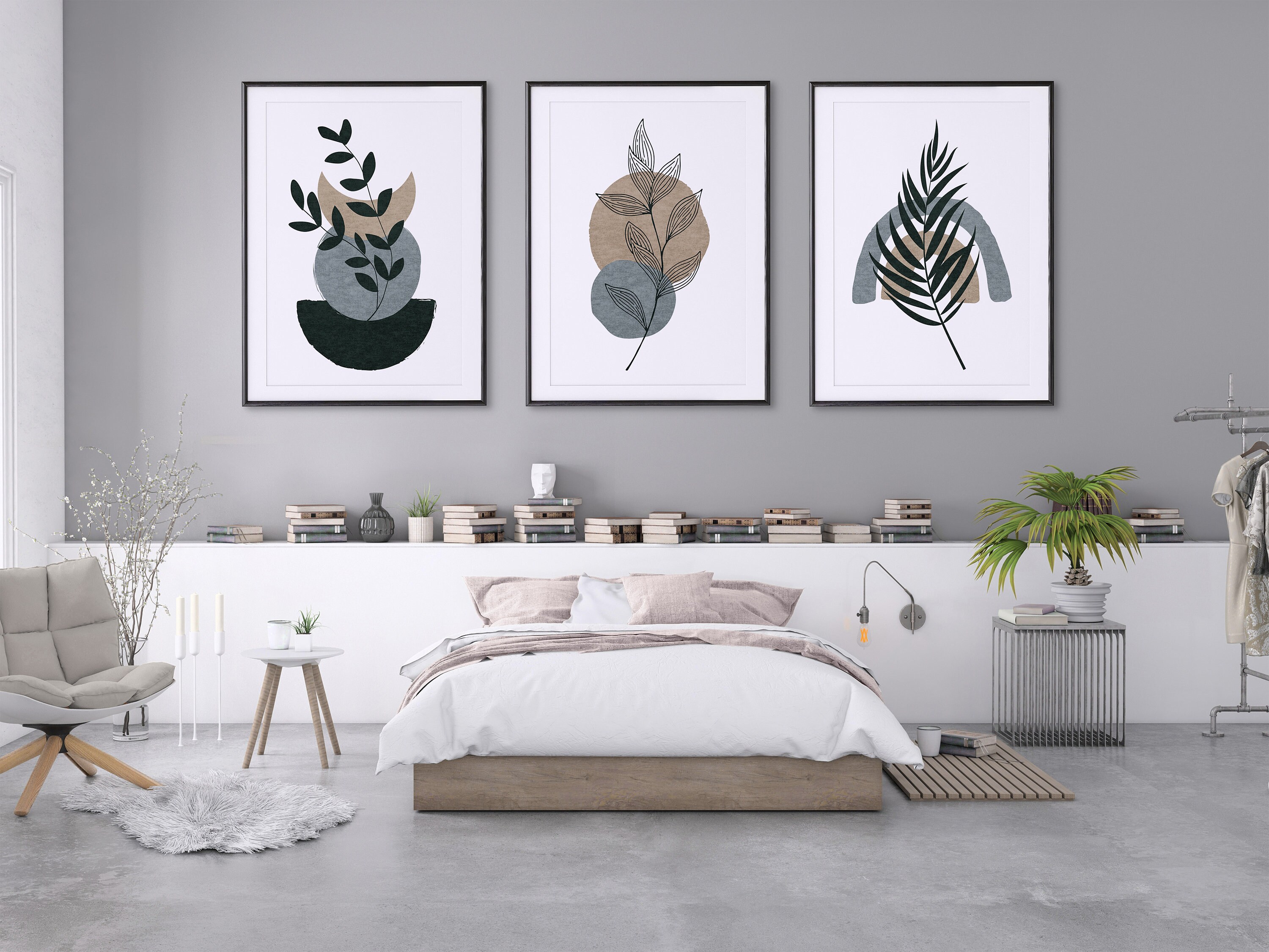 Dark Green Boho Plant Printable Wall Art Decor for Living Room Entryway