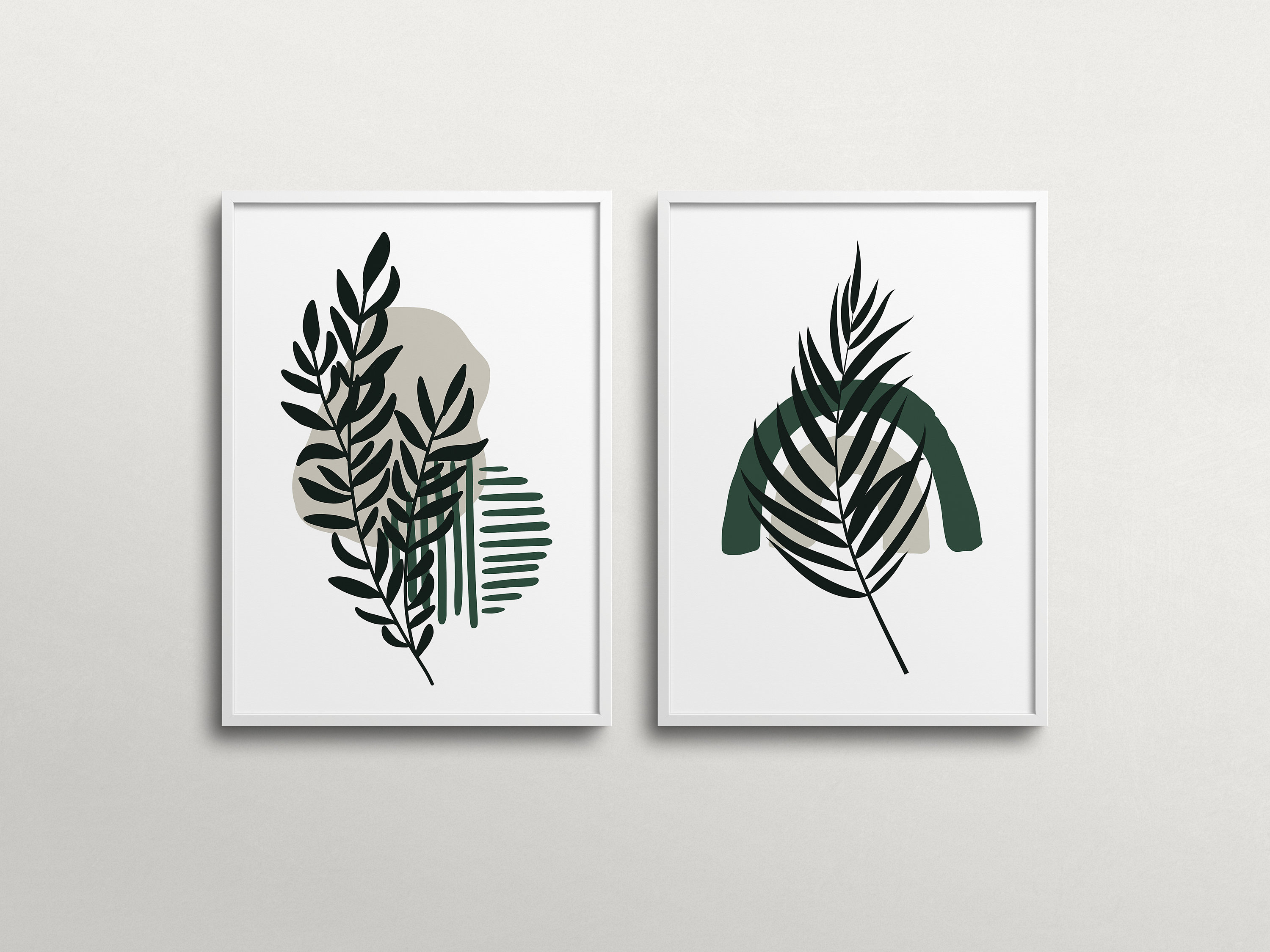 Minimalist Gallery Wall Set of 12 Prints Dark Green Boho Art Etsy