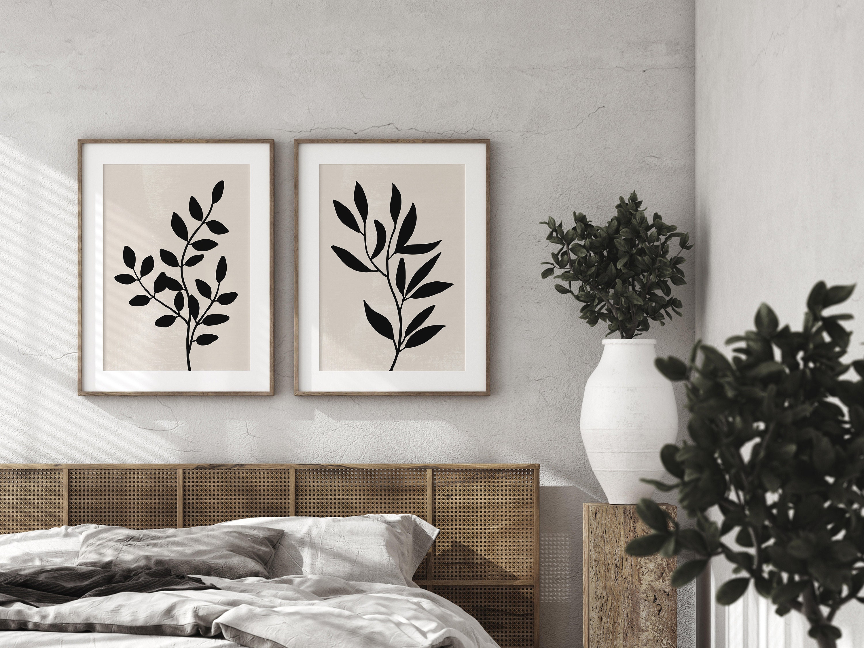 Black Beige Modern Botanical Printable Wall Art Minimalist | Etsy