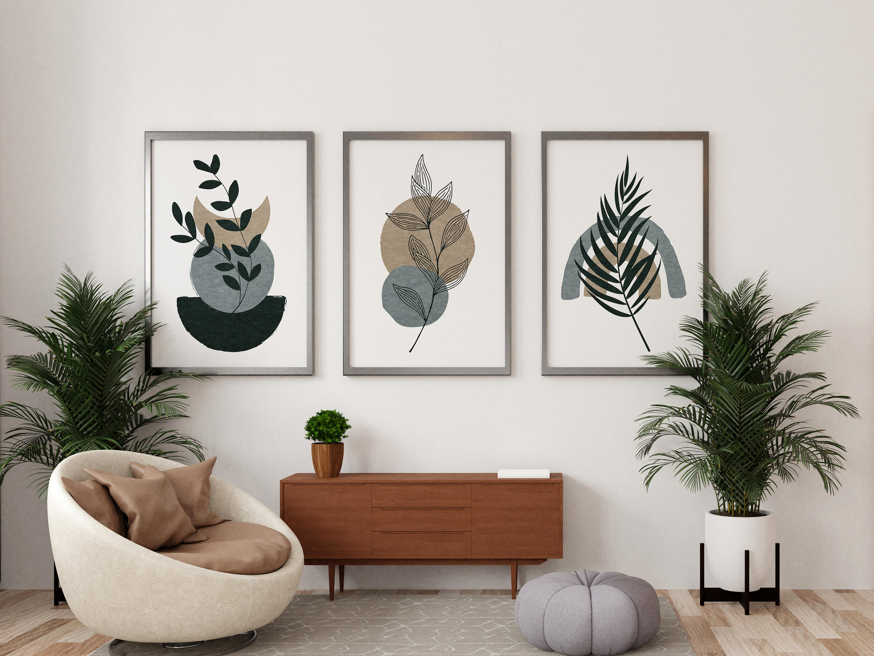 Dark Green Boho Plant Printable Wall Art Decor for Living Room Entryway