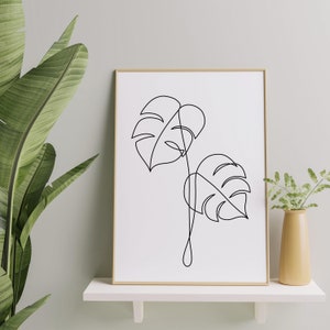 Dessin au trait Monstera, art mural imprimable, décoration murale botanique simple, impression d&#39;art sur une seule ligne, affiche d&#39;intérieur moderne, dessin au trait noir