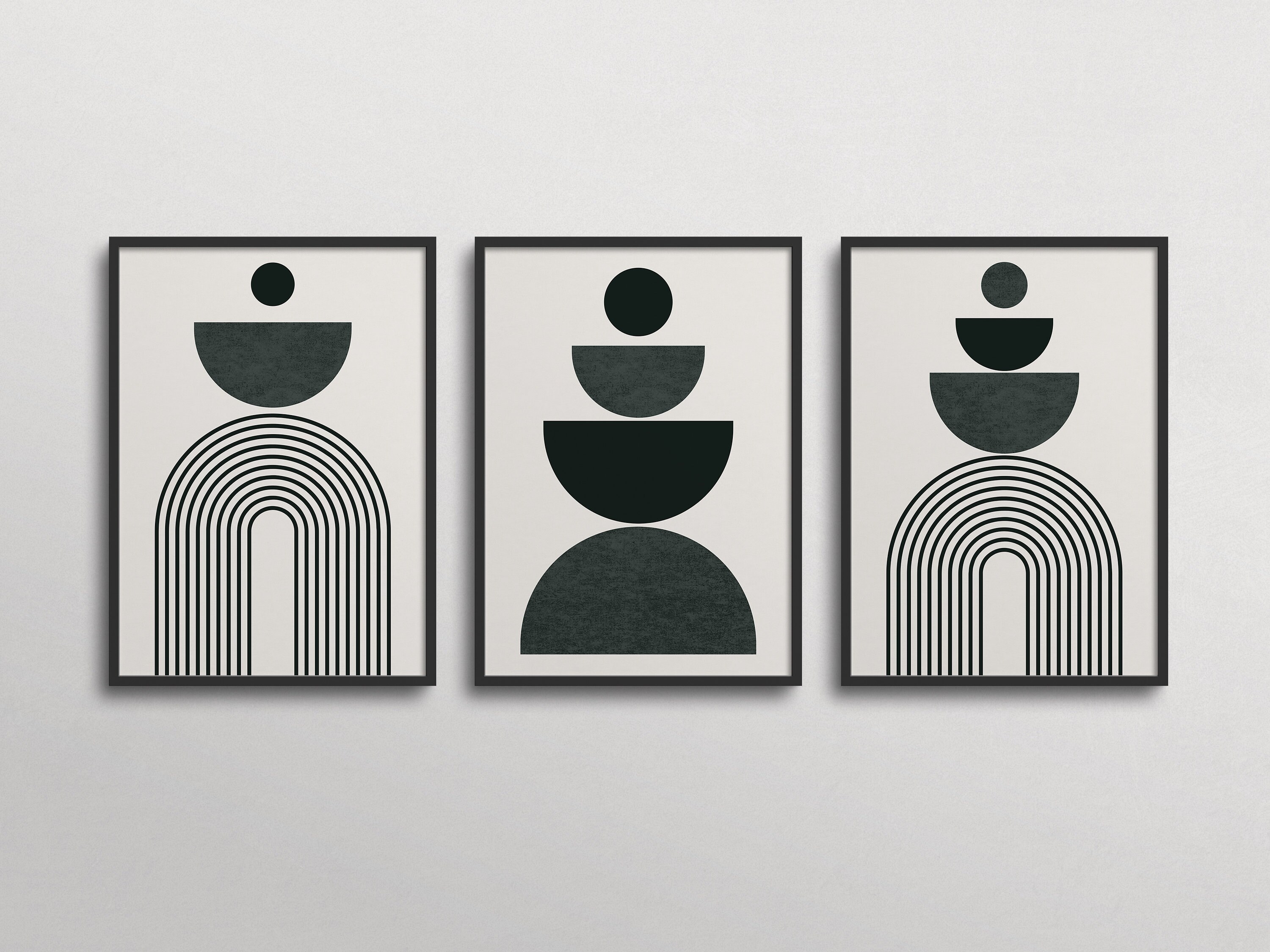 Set of 3 Prints Dark Green Mid Century Printable Wall Art Etsy UK