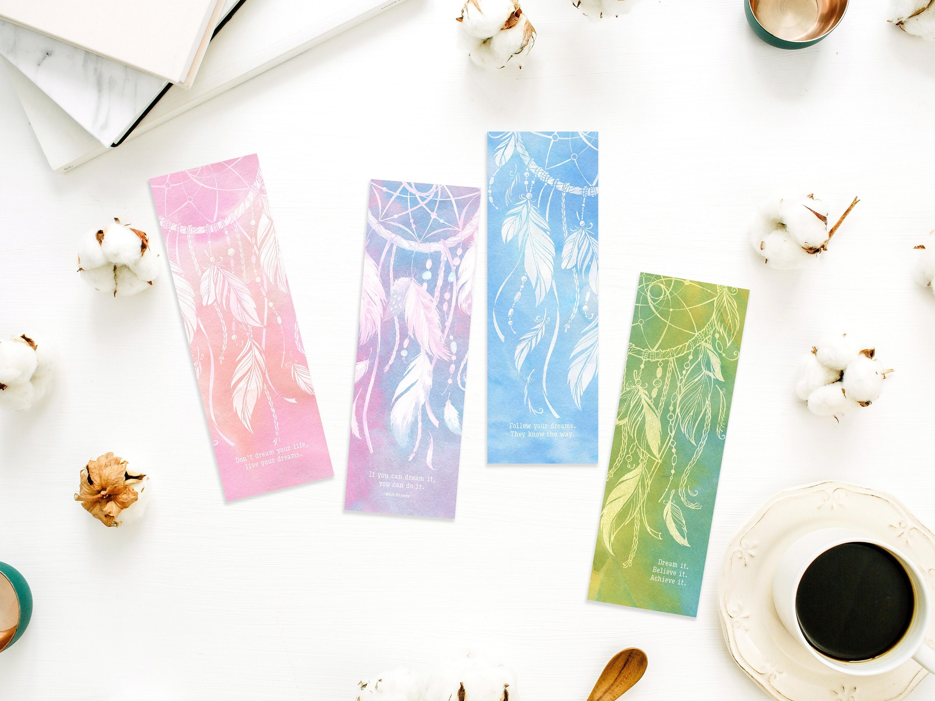 set of 4 printable bookmarks digital bookmark watercolor etsy