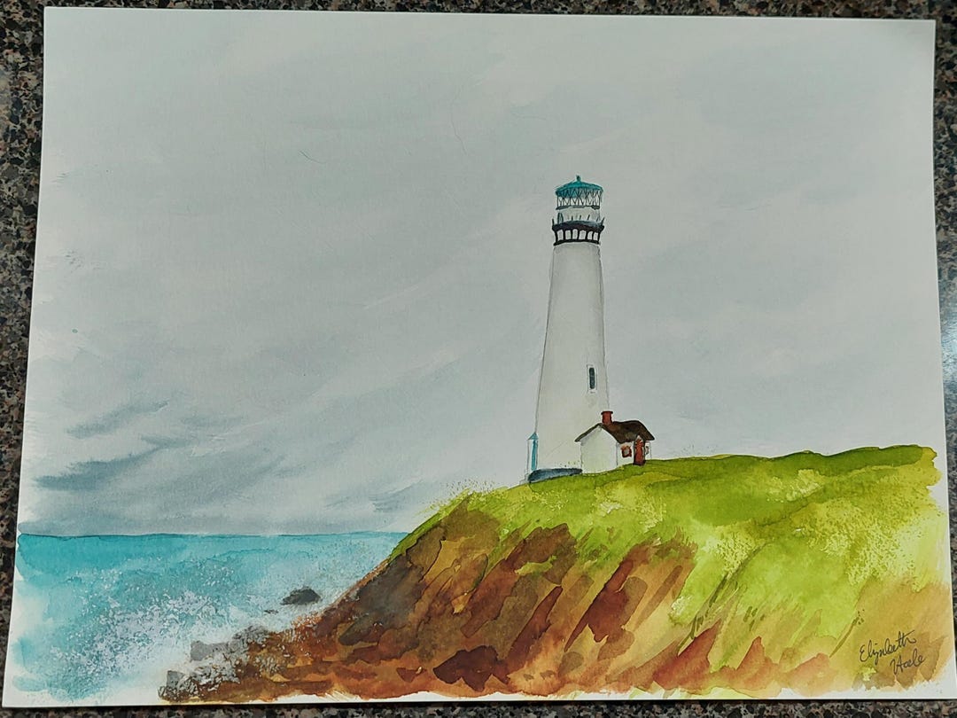 Seascape Lighthouse Watercolor Painting, 9x12 - Etsy
