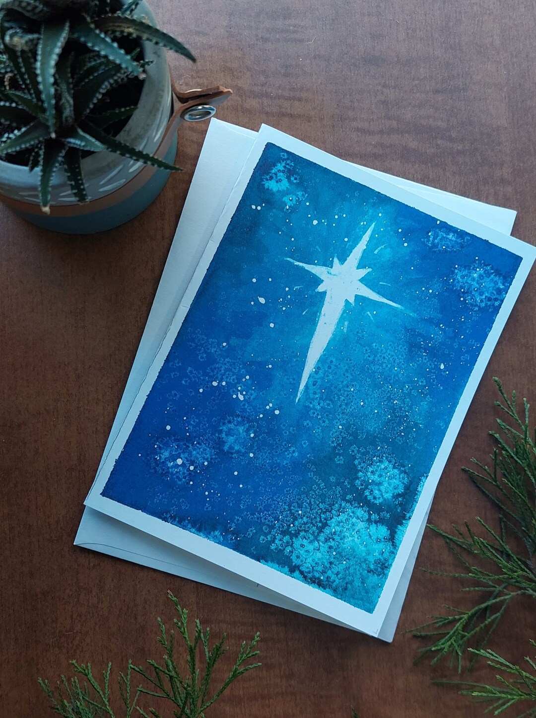 Handmade Watercolor Christmas Card Print Star of Bethlehem Etsy