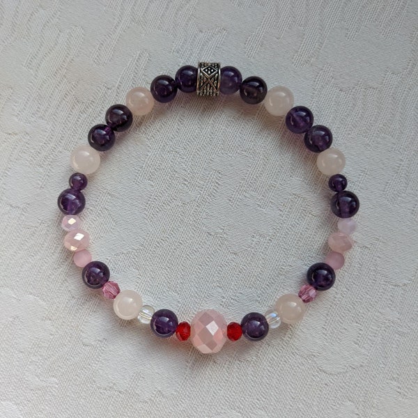 Sunset Semi Precious Amethyst Opal Swarovski Crystals Stretch Beaded Bracelet Mother's Day Bridesmaid Friendship