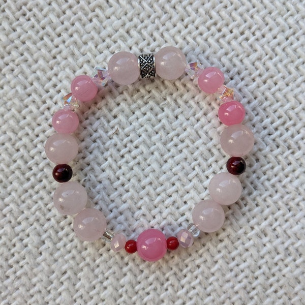 Cherry Blossoms Semi Precious Quartzite and Swarovski Crystal Stretch Bracelet Friendship