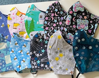 Fun cloth face masks  100% Cotton, 2 fabric layers, reversible, double sided, pre-washed,