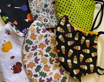 Fall & Halloween fun cloth face masks 100% Cotton, 2 fabric layers, reversible, double sided, pre-washed,