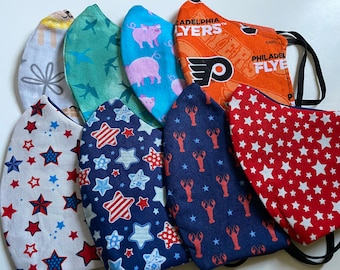 More  Fun cloth face masks  100% Cotton, 2 fabric layers, reversible, double sided, pre-washed,