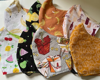 Food Fun cloth face masks  100% Cotton, 2 fabric layers, reversible, double sided, pre-washed,