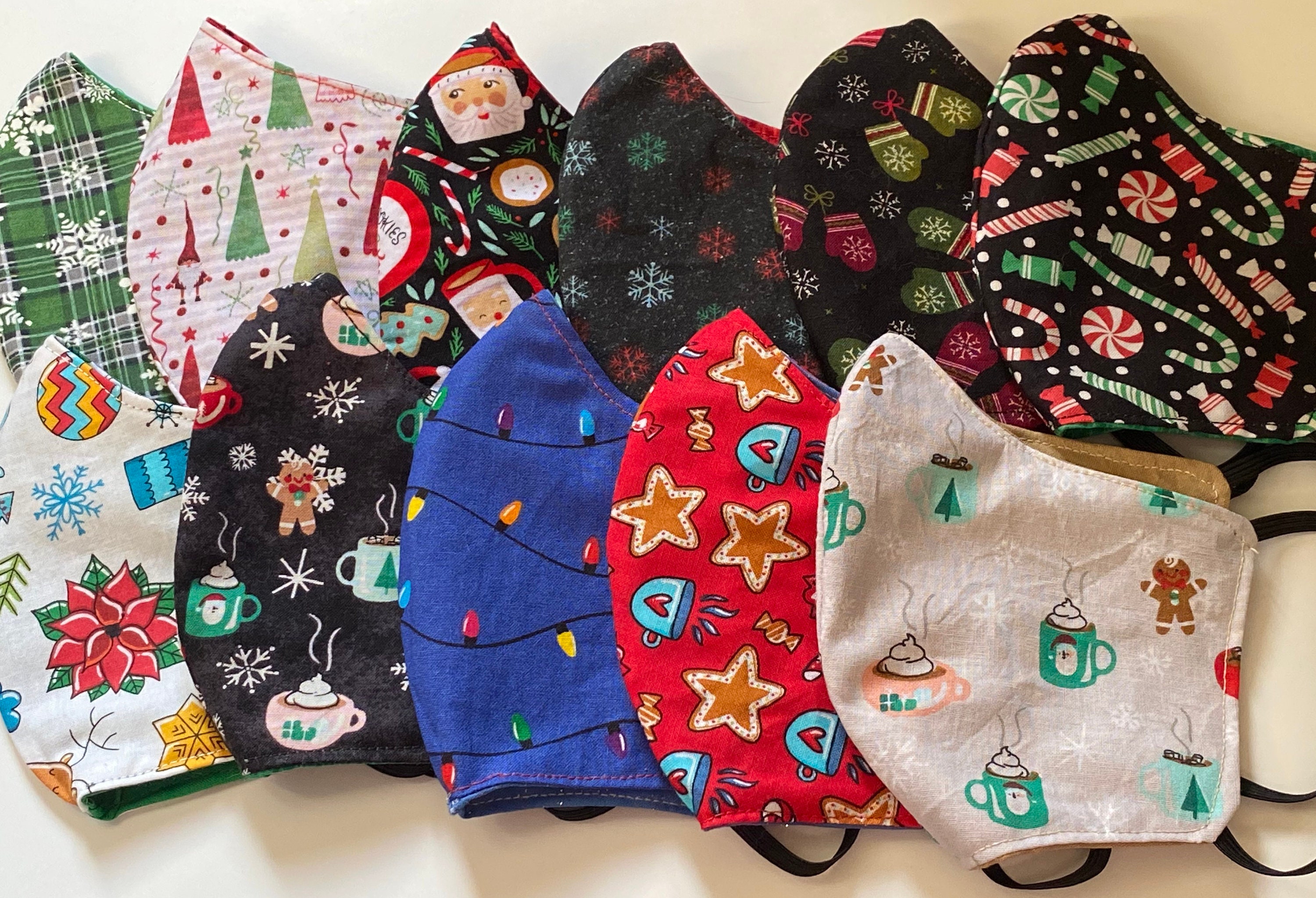 Christmas/Holiday  Fun cloth face masks 100% Cotton, 2 fabric layers, reversible, double sided, pre-washed,
