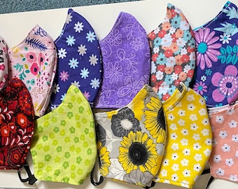 Spring Flowers face masks Fun cloth face masks  100% Cotton, 2 fabric layers, reversible, double sided, pre-washed,