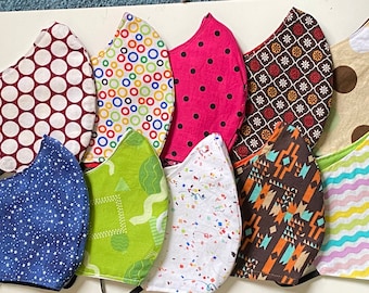 Multi Colored, Fun cloth face masks  100% Cotton, 2 fabric layers, reversible, double sided, pre-washed,
