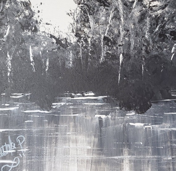 Eufaula Calm 11X14 Black and White Acrylic Paint on Stretched 