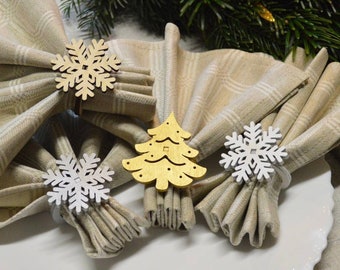 Christmas napkin rings, set of 4, Christmas tree napkin ring, snowflake napkin ring, table decor, silver, gold