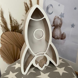 Rocket money box, piggy bank children gift idea, boy room decor, space toy