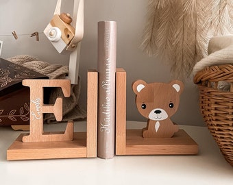 First initial, personalised teddy bookend, Bookends for Kids Room Baby Nursery Decor Bedroom Book End Decorations for Room or Nursery