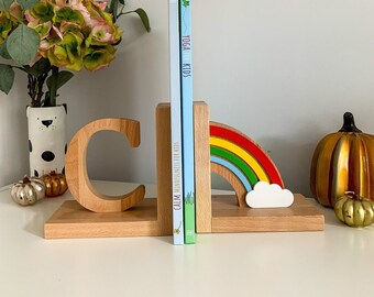 First initial, personalised rainbow bookend, Bookends for Kids Room Baby Nursery Decor Bedroom Book End Decorations for Room or Nursery