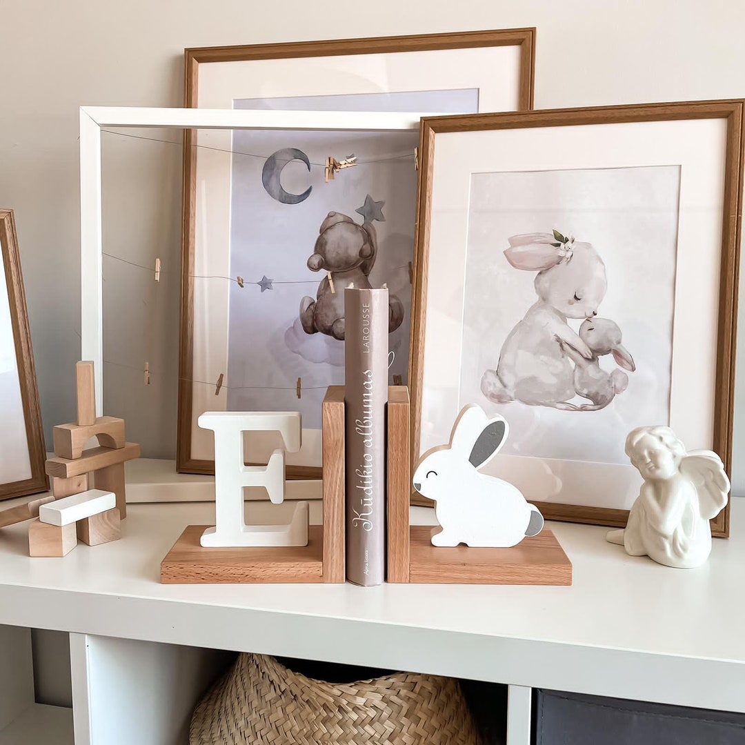 First Initial, Personalised Bunny Bookend, Bookends for Kids Room Baby