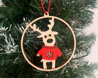 Christmas decoration, reindeer bauble, Christmas bauble, Christmas tree decoration, wooden ornament