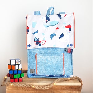 Sac à dos/Cartable Bleu Ciel-Chien- sac enfant, sac à dos enfant, sac nounou, sac crèche, cartable personnalisable, cadeau enfant