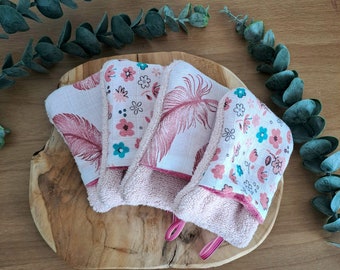 Lot de 4 débarbouillettes- Mini gants d'apprentissage pour enfant- Rose mix- Zéro déchet- Lingettes lavables- Cadeau enfant