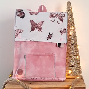 Sac à dos Enfant/Cartable Rose camouflage Papillons, sac crèche, cartable personnalisable, cadeau enfant