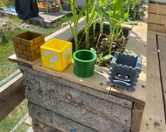 Vaso da fiori Super Mario – Twomp, blocco interrogativo, blocco di mattoni e tubo – Collezione regalo di vasi da gioco Nintendo stampati in 3D