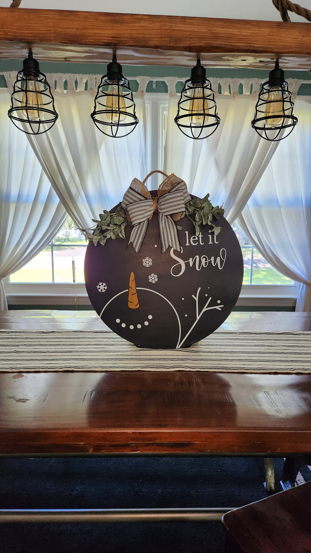 Let It Snow Door Hanger Seasonal Door Sign Winter Door Sign Round Sign