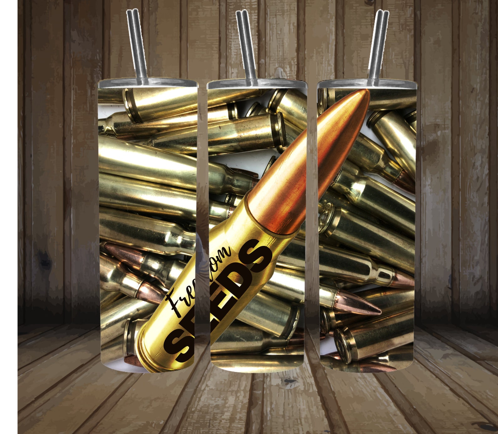 Freedom Seeds Rifle Brass Bullets Skinny Straight Tumbler Sublimation