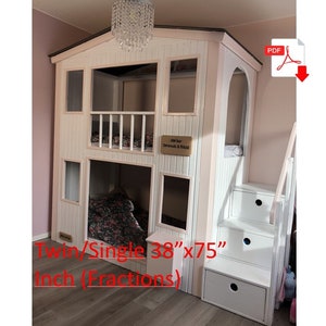 Bunk bed Playhouse, Twin/Single 38"x75", Diy Build plan, Digital download Pdf, Woodworking Plans