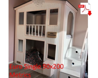 Euro Single Bunk Bed Playhouse, DIY Build Plans (PDF Download, 90x200cm)