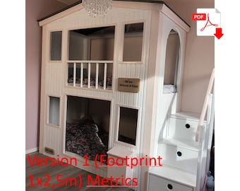 Bunk bed Play house for Kids Version 1, Diy Build Plans, Digital Download Woodworking Plans in METRIC, PDF