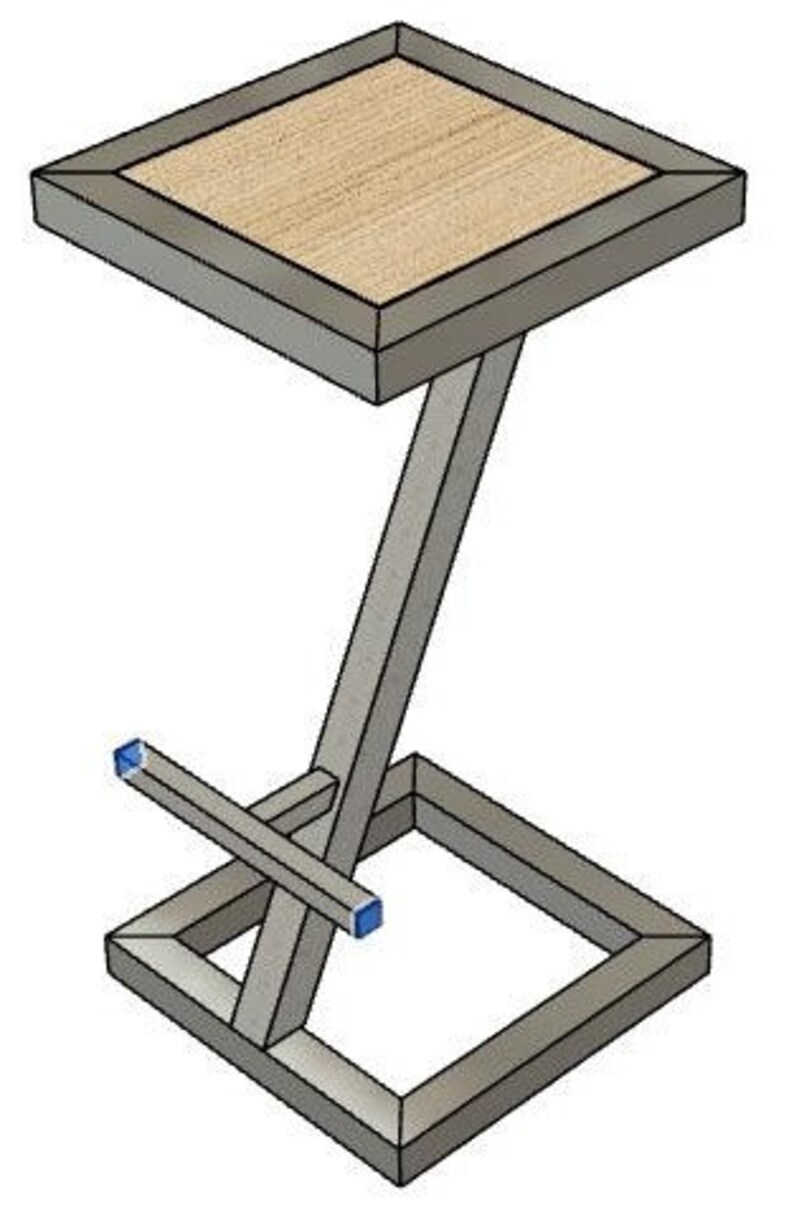 Pu&ograve; includere: Uno sgabello da bar in metallo con una seduta quadrata in legno e una base a forma di Z unica. Lo sgabello &egrave; in metallo e ha una finitura grigia.