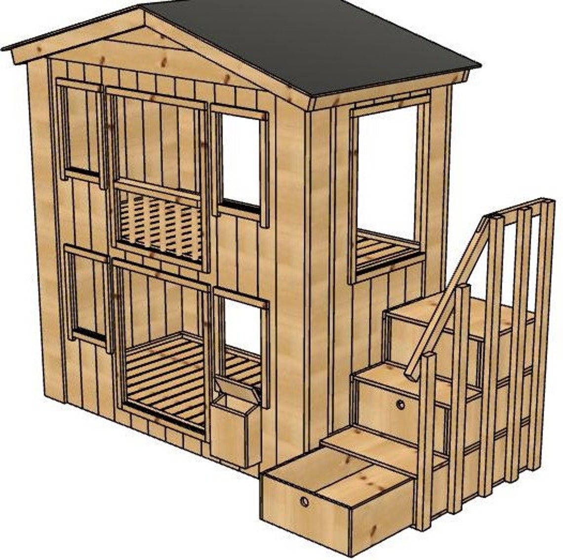 Bunk Bed Playhouse Euro Single 90x200 Diy Build Plan Etsy