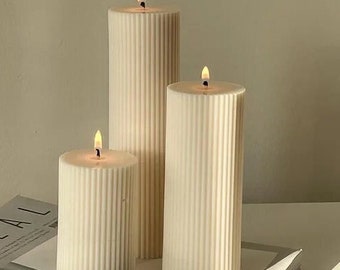 Large Ribbed Thick Pillar Candles/Decorative Candles/Anniversary