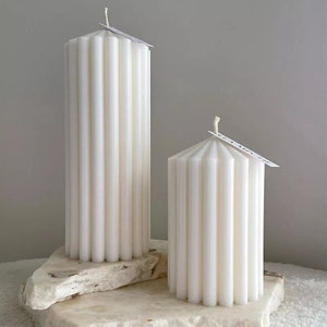 Large Thick Ribbed Pillar Candle/Tall Stripped/Modern Decoration/Birthday Gift