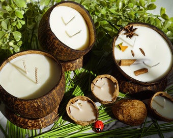 One Scented Coconut Soy Candle in Coconut Shell/Gift/Soy wax / Floating coconuts Vegan Cruelty-free Eco