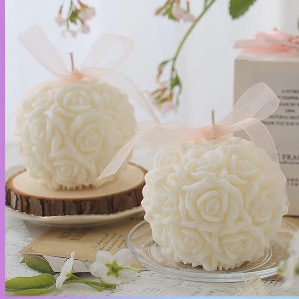 Rose Flower Bouquet Scented Candle/ Rose Ball Sphere/ Wedding Decor/ Valentine's Day/ Large/ Small